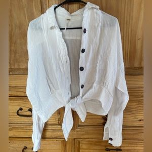 Free People Beach Cover Up Linen Tie Front Top Sunstreak Size Small